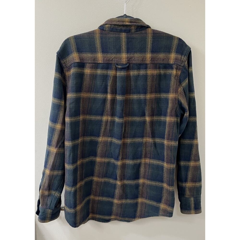 Orvis Men's Heavy Weight Cotton Shirt Size L Long Sleeve Tan Blue Rust 4 Pockets - Picture 5 of 6